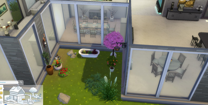 Sala de jantar com vista pro jardim - Virei arquiteta / decoradora no The Sims 4