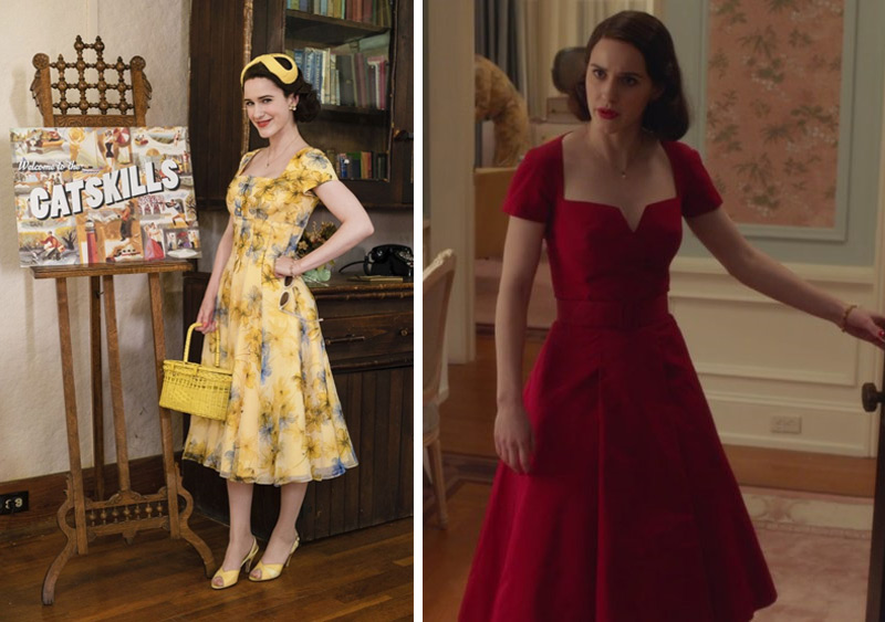 Mrs Maisel vestido amarelo e vestido vermelho